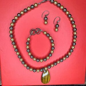 Pearl Bead Necklace Bracelet Earrings Set